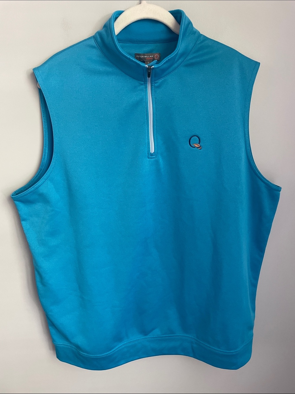 New Peter Millar Warmth E4 Sleeveless 1/4 Zip Golf Vest in Turquoise Blue Large